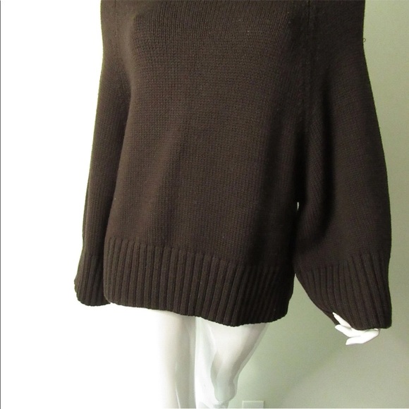 THEORY JULIET CHUNKY KNIT CHOCOLATE BROWN TURTLENECK PONCHO S EUC MINOR PILLING - Picture 8 of 8